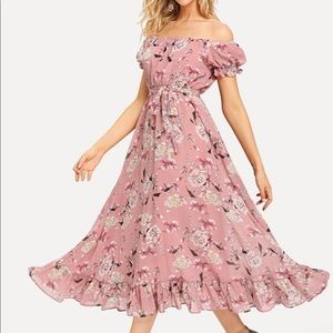 Off the Shoulder Floral Ruffle Dress